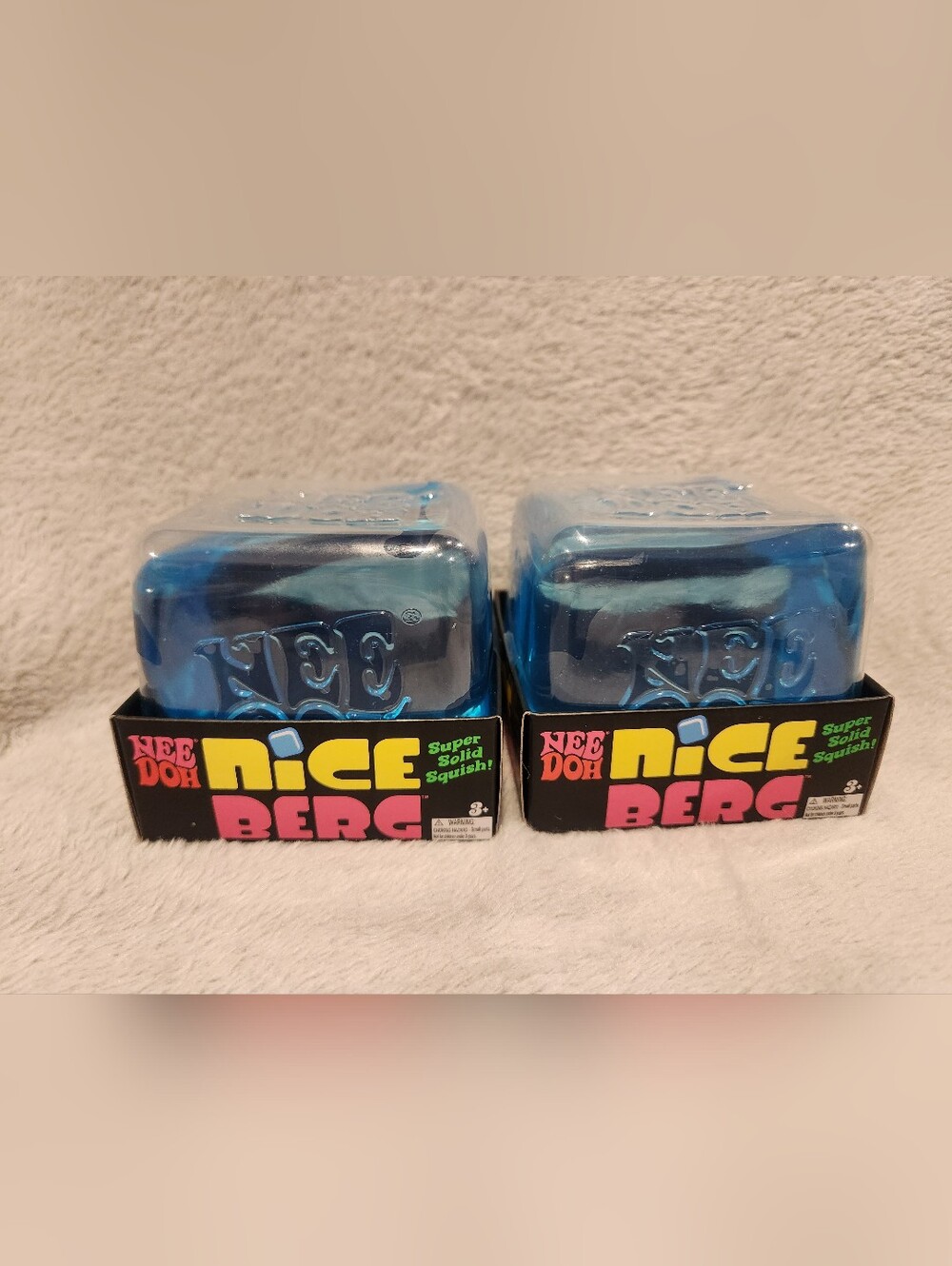 Lot Of 2 NeeDoh Nice Berg Blue XL Giant Nee Doh Niceberg Solid Squish Cube Block